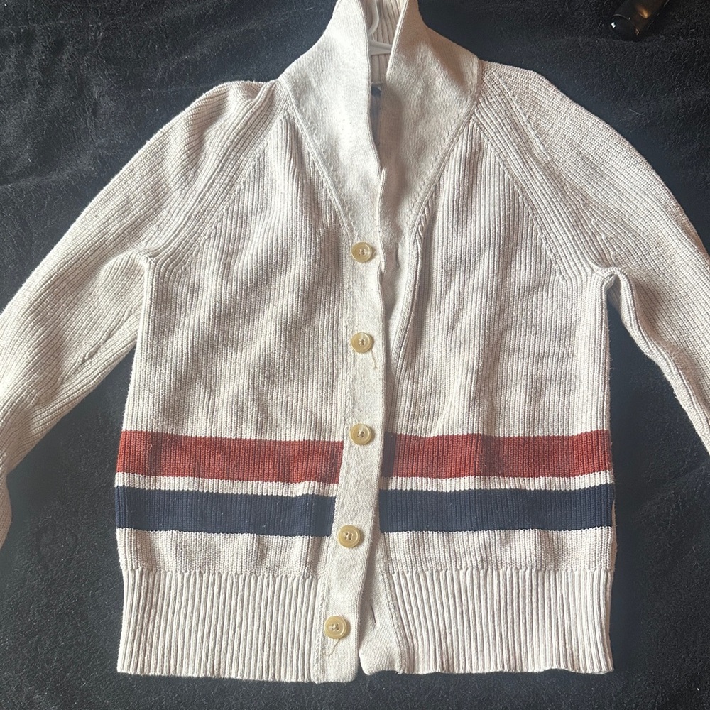 Banana Republic Cream Cardigan with Red and Blue Stripes
